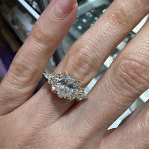 14k yellow gold Oval lab 2 carat Diamond Ring Sparkling White, engagement ring